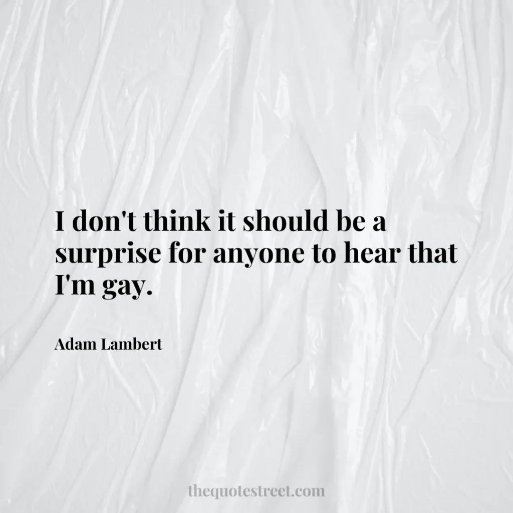 I don't think it should be a surprise for anyone to hear that I'm gay. - Adam Lambert