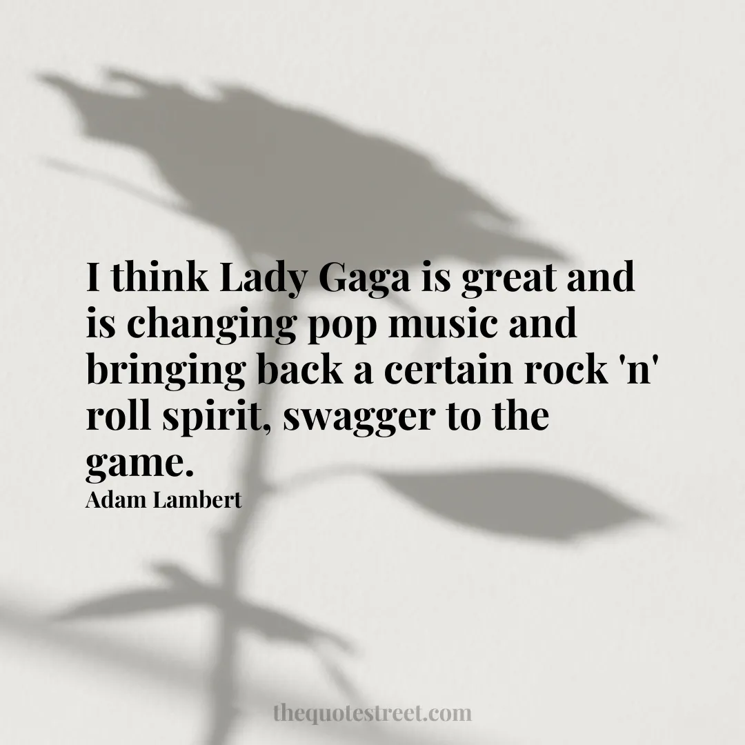 I think Lady Gaga is great and is changing pop music and bringing back a certain rock 'n' roll spirit