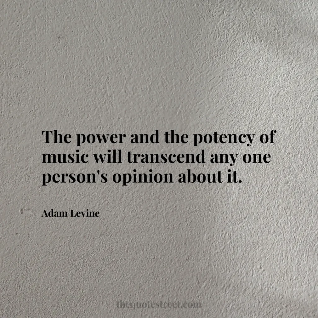 The power and the potency of music will transcend any one person's opinion about it. - Adam Levine