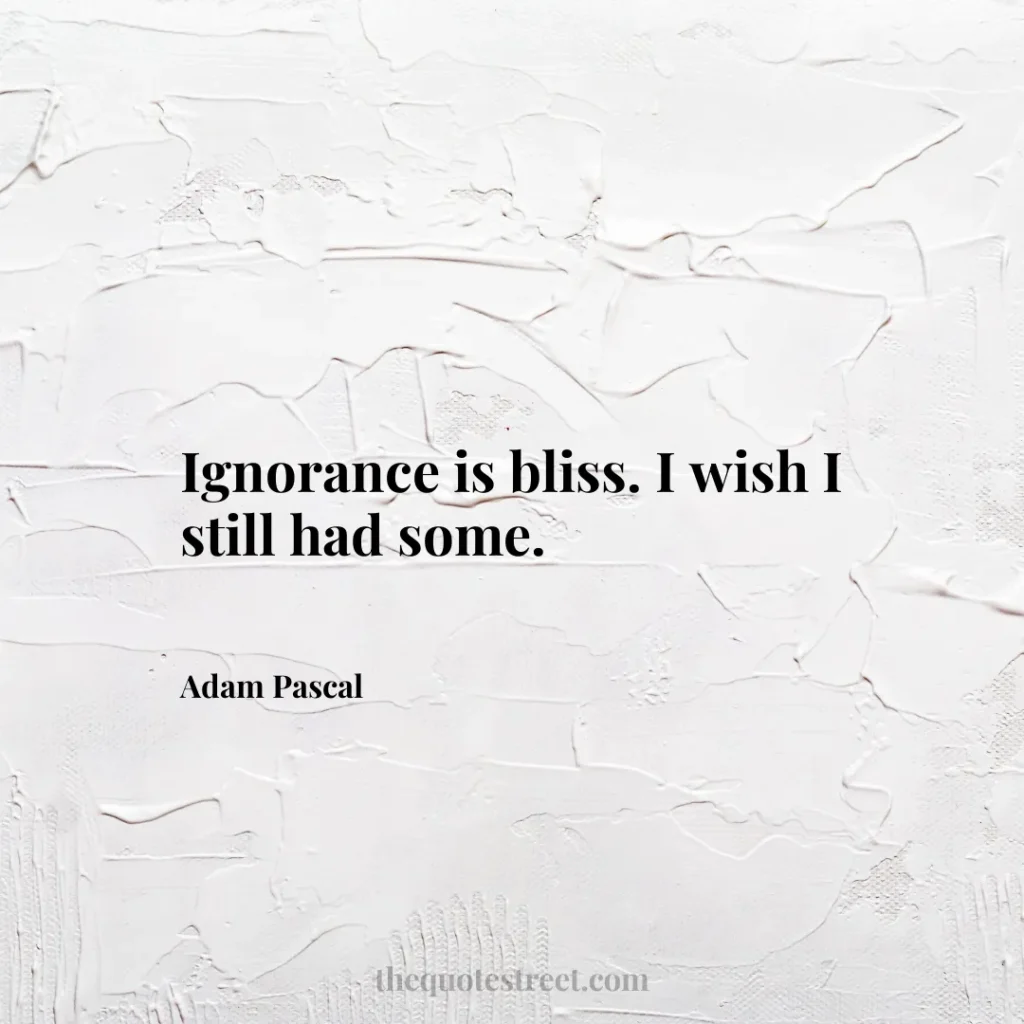 Ignorance is bliss. I wish I still had some. - Adam Pascal