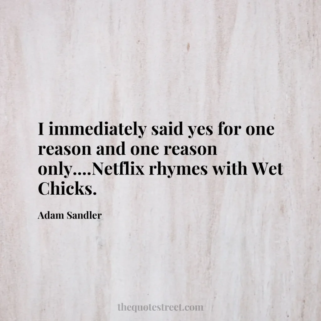 I immediately said yes for one reason and one reason only....Netflix rhymes with Wet Chicks. - Adam Sandler
