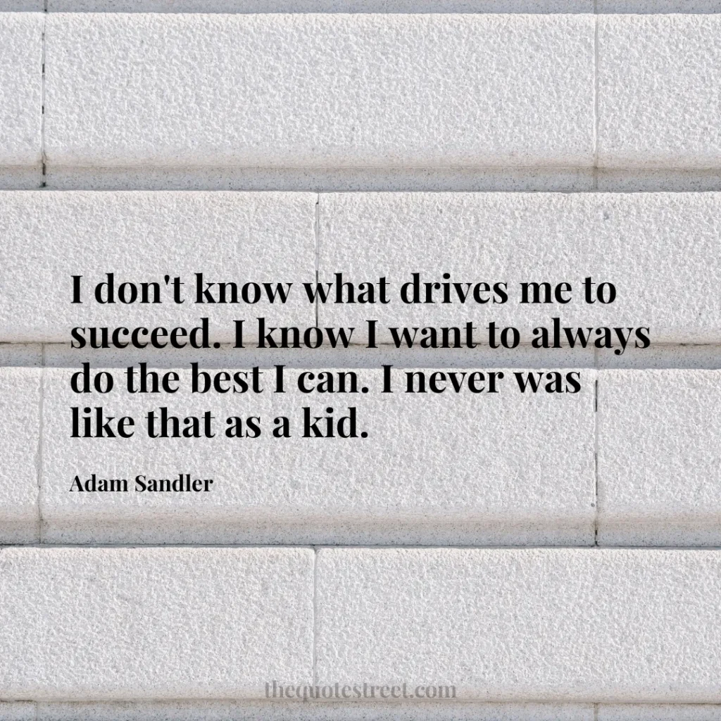 I don't know what drives me to succeed. I know I want to always do the best I can. I never was like that as a kid. - Adam Sandler