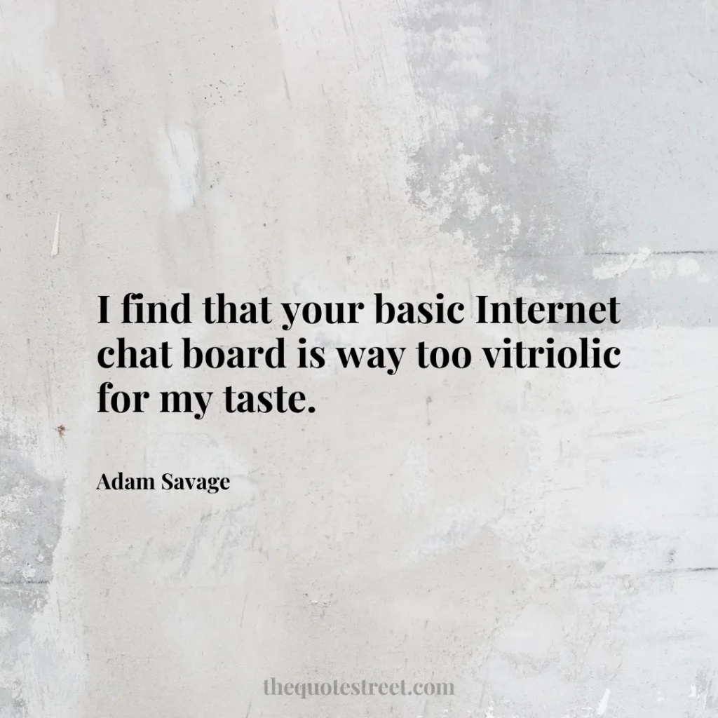 I find that your basic Internet chat board is way too vitriolic for my taste. - Adam Savage