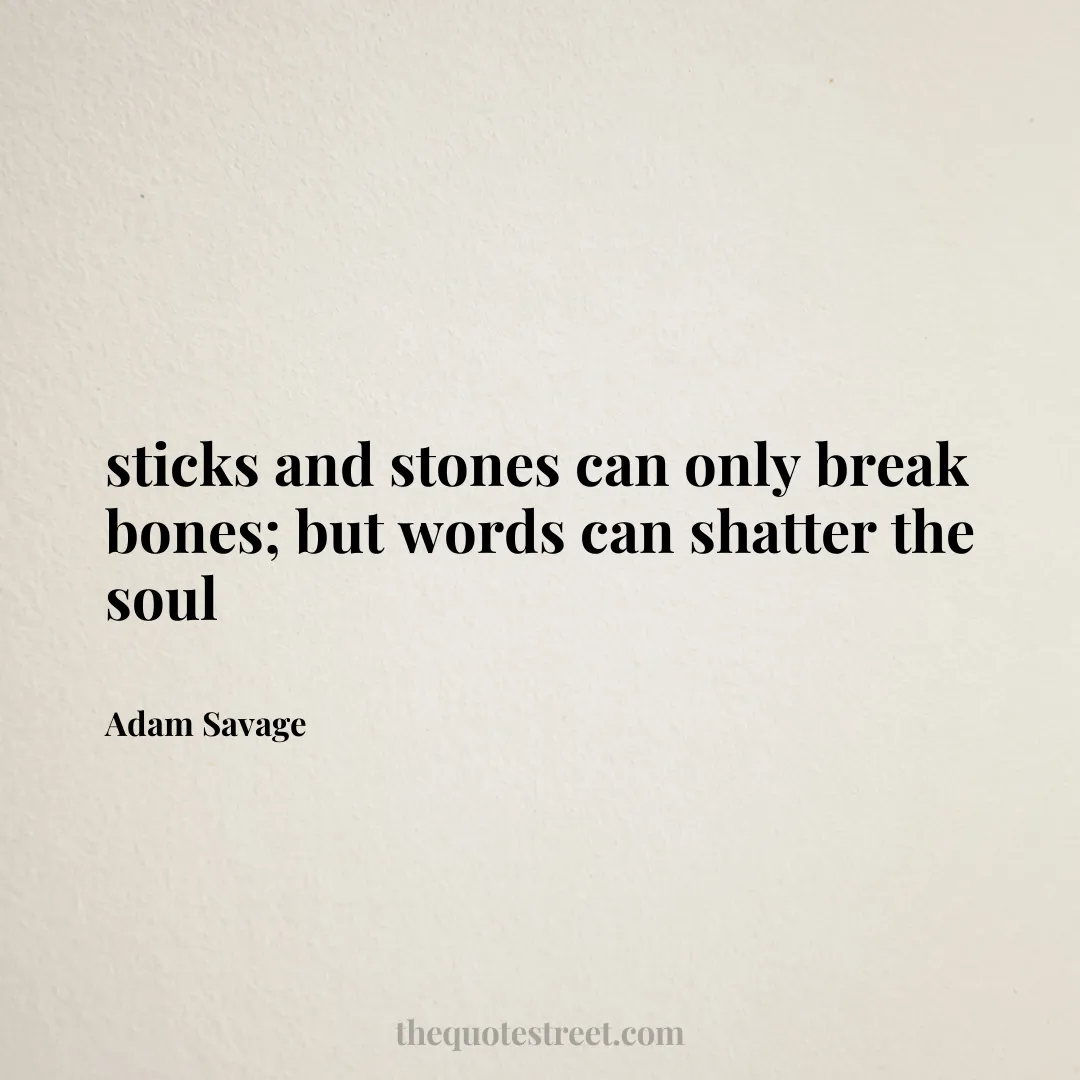 sticks and stones can only break bones; but words can shatter the soul - Adam Savage