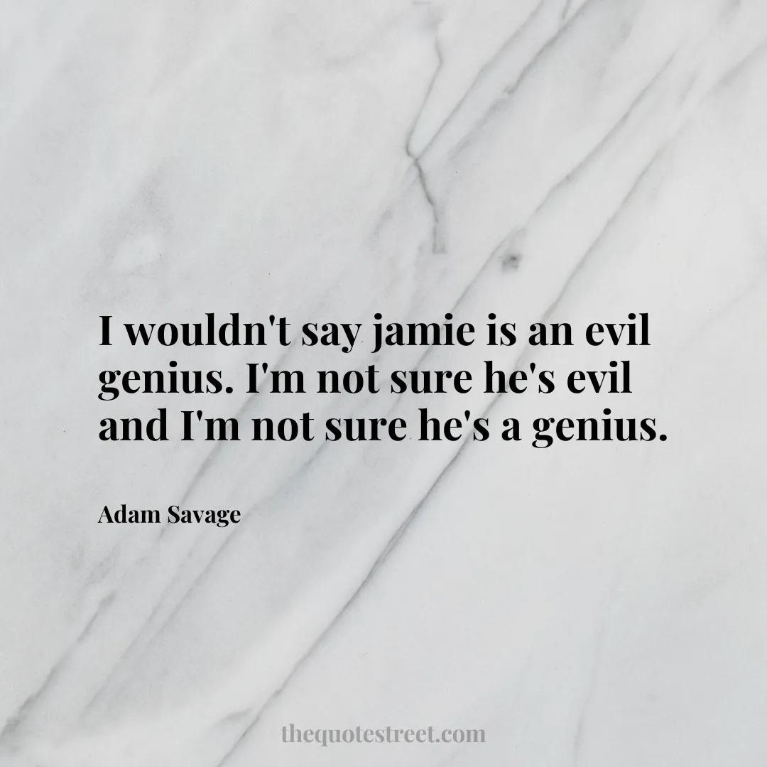 I wouldn't say jamie is an evil genius. I'm not sure he's evil and I'm not sure he's a genius. - Adam Savage
