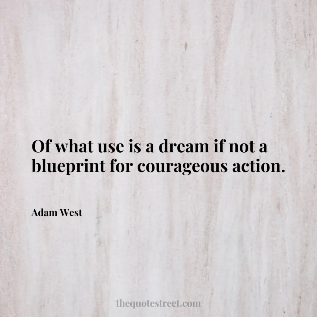 Of what use is a dream if not a blueprint for courageous action. - Adam West