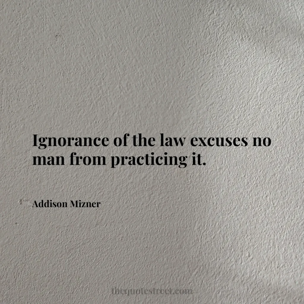 Ignorance of the law excuses no man from practicing it. - Addison Mizner