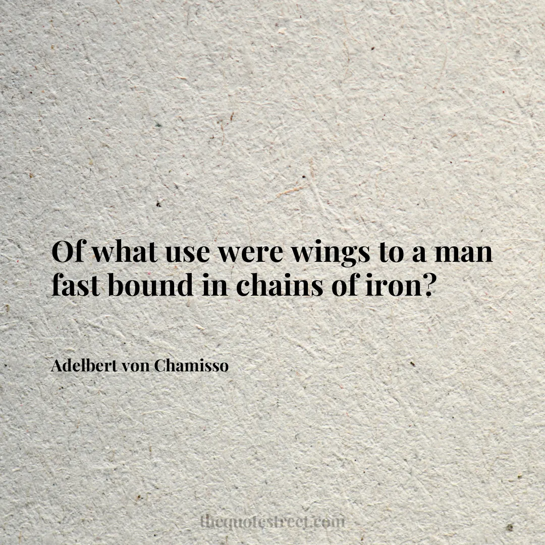 Of what use were wings to a man fast bound in chains of iron? - Adelbert von Chamisso