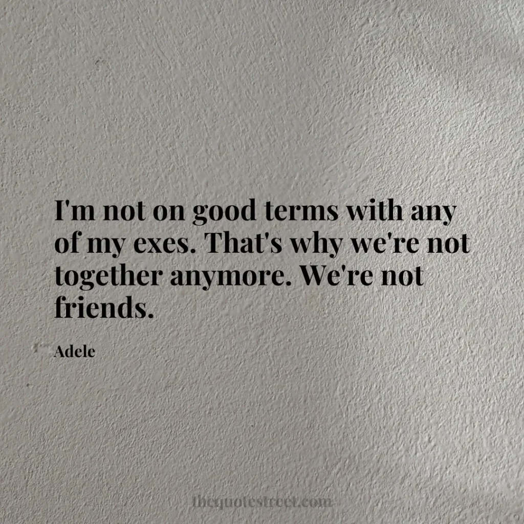 I'm not on good terms with any of my exes. That's why we're not together anymore. We're not friends. - Adele