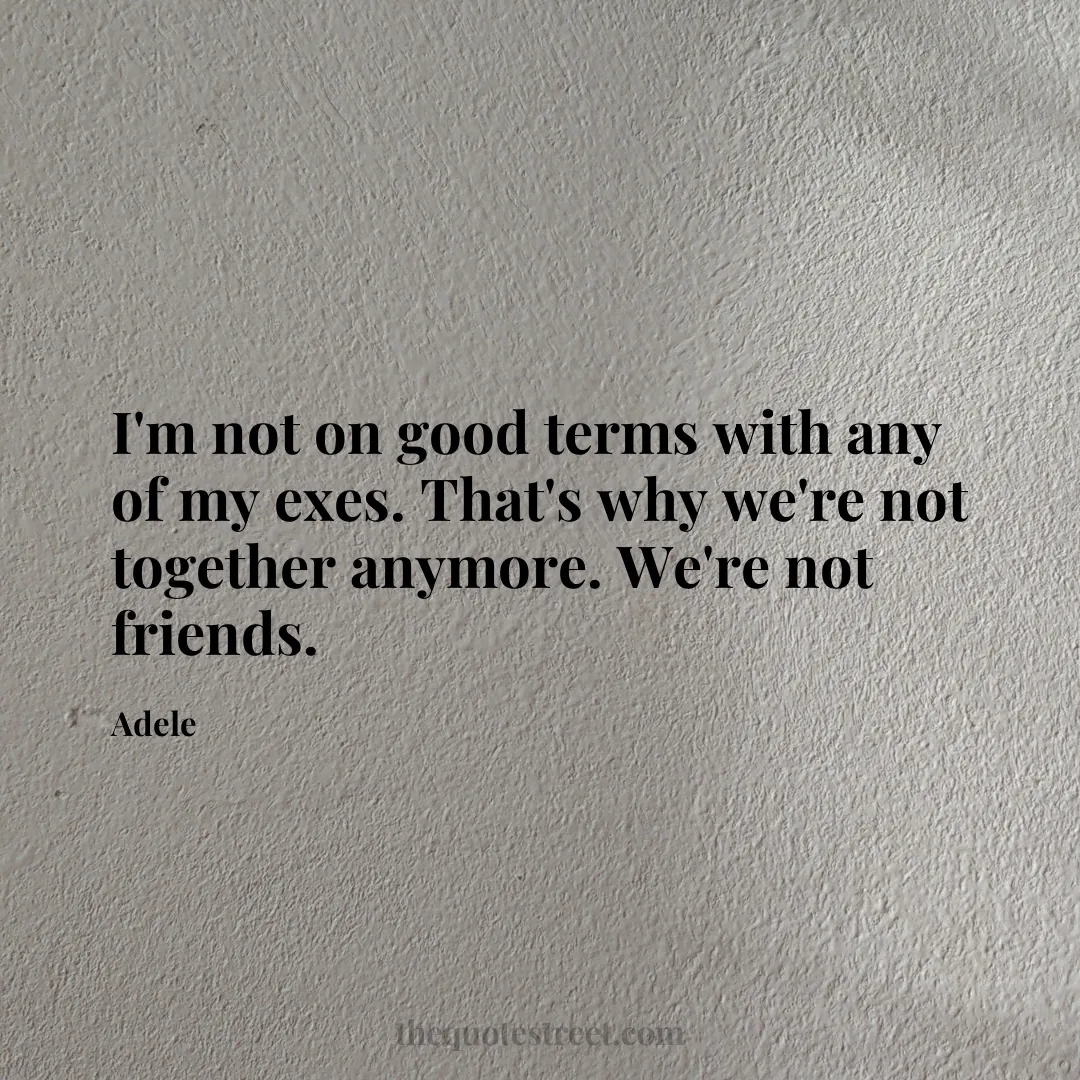 I'm not on good terms with any of my exes. That's why we're not together anymore. We're not friends. - Adele