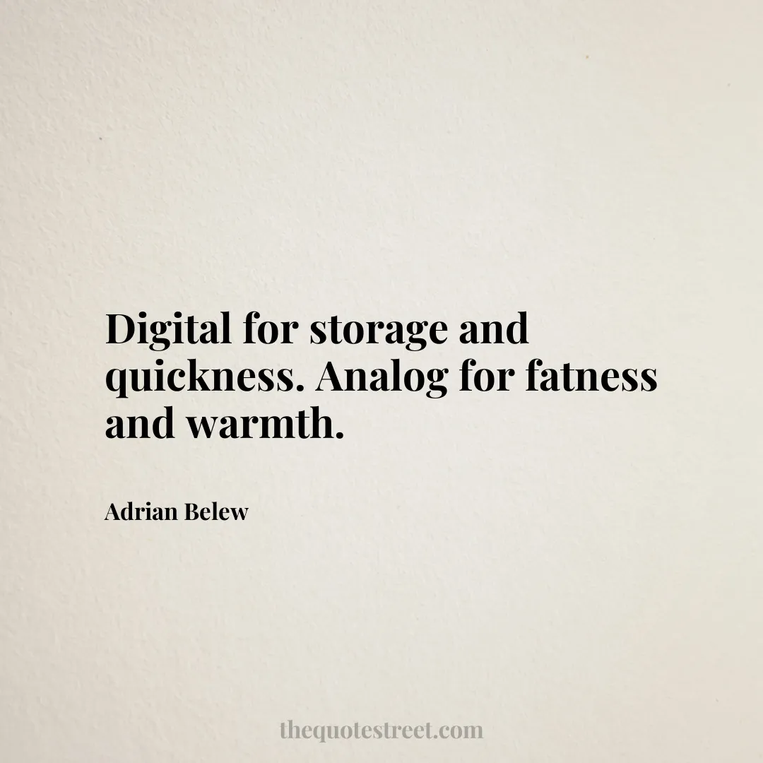 Digital for storage and quickness. Analog for fatness and warmth. - Adrian Belew