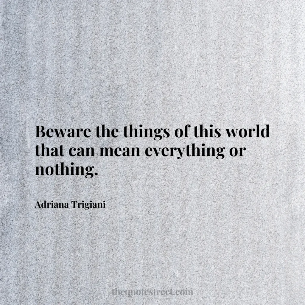 Beware the things of this world that can mean everything or nothing. - Adriana Trigiani