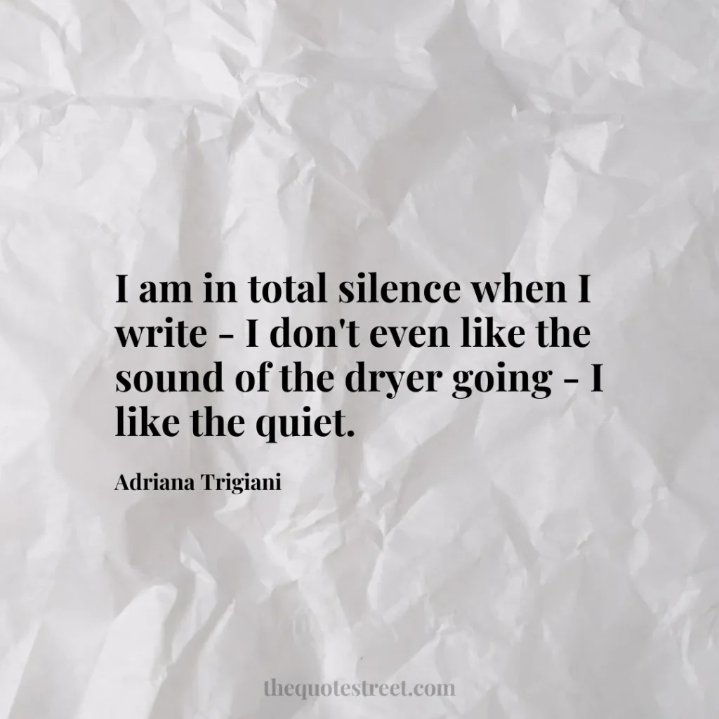 I am in total silence when I write - I don't even like the sound of the dryer going - I like the quiet. - Adriana Trigiani