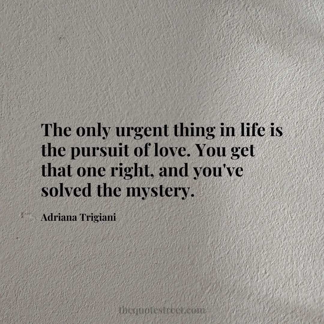 The only urgent thing in life is the pursuit of love. You get that one right