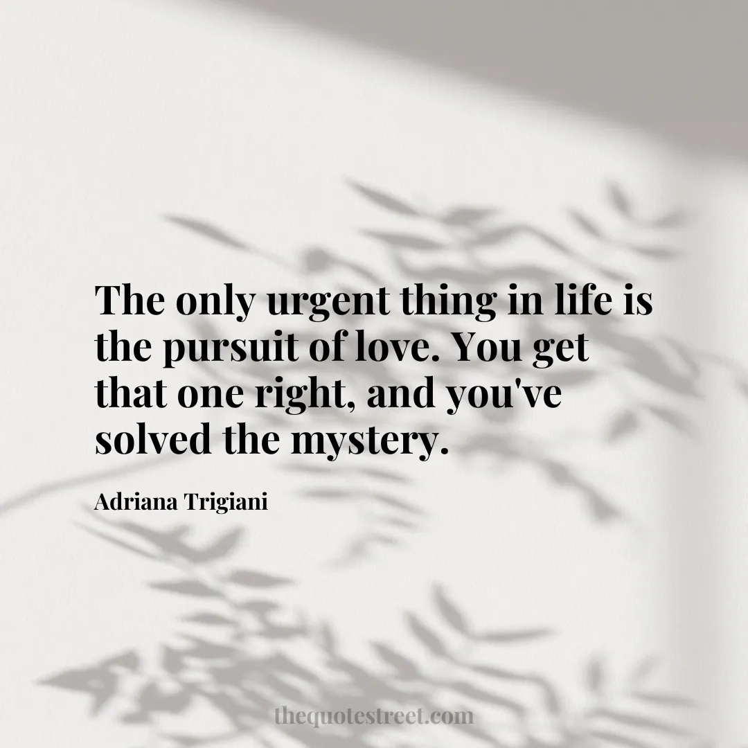 The only urgent thing in life is the pursuit of love. You get that one right