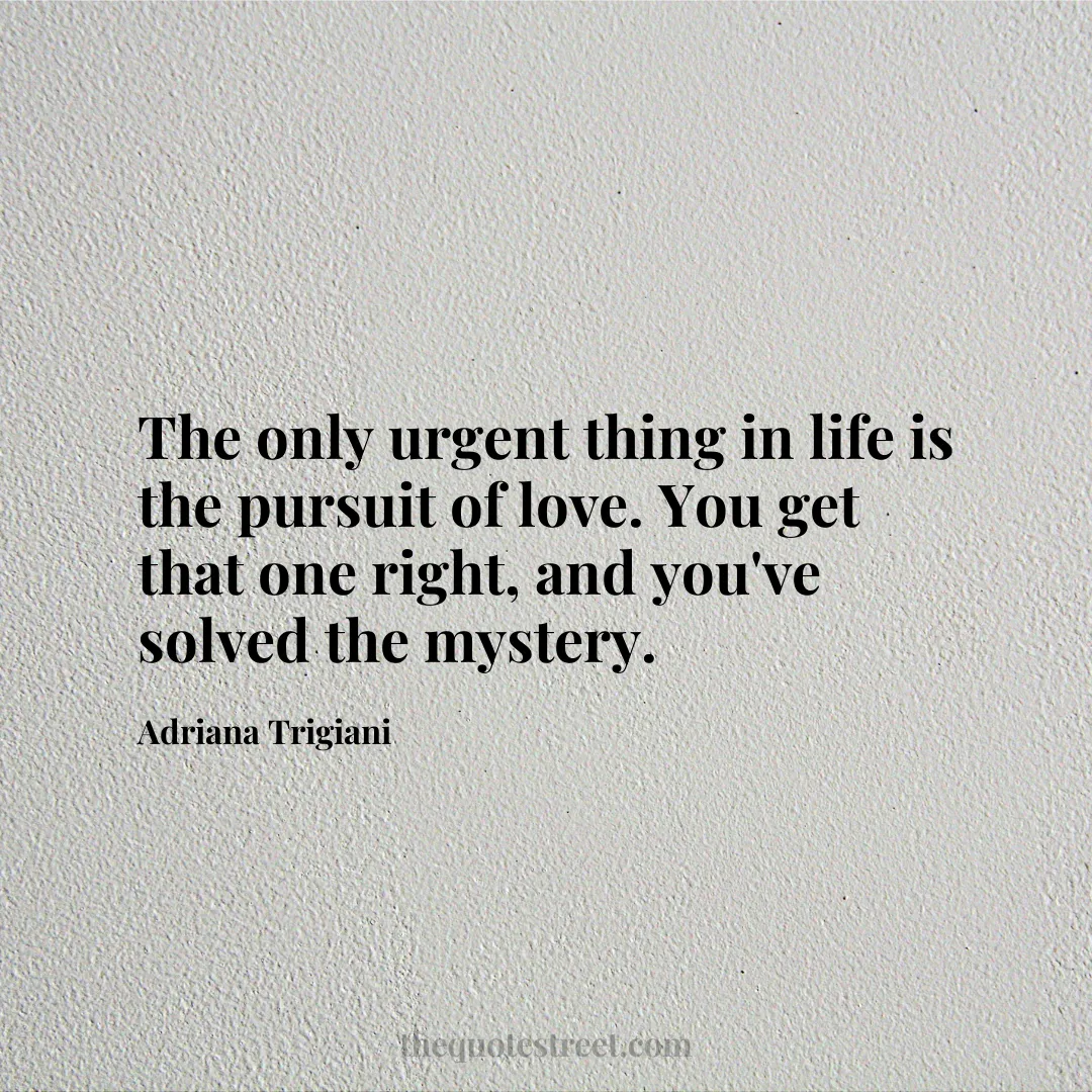 The only urgent thing in life is the pursuit of love. You get that one right