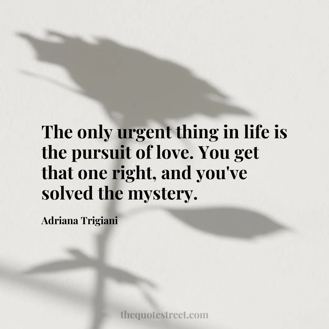 The only urgent thing in life is the pursuit of love. You get that one right