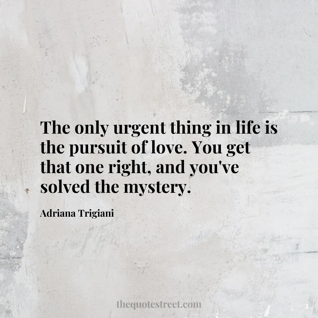 The only urgent thing in life is the pursuit of love. You get that one right