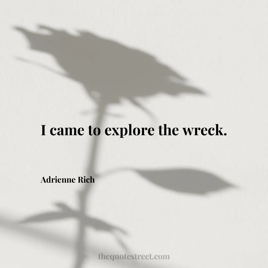 I came to explore the wreck. - Adrienne Rich
