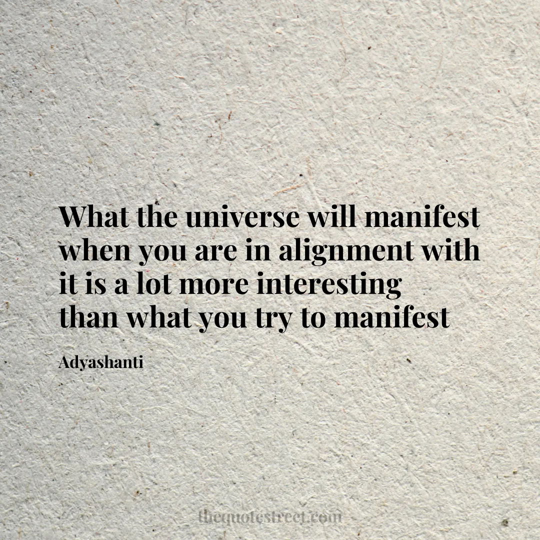What the universe will manifest when you are in alignment with it is a lot more interesting than what you try to manifest - Adyashanti