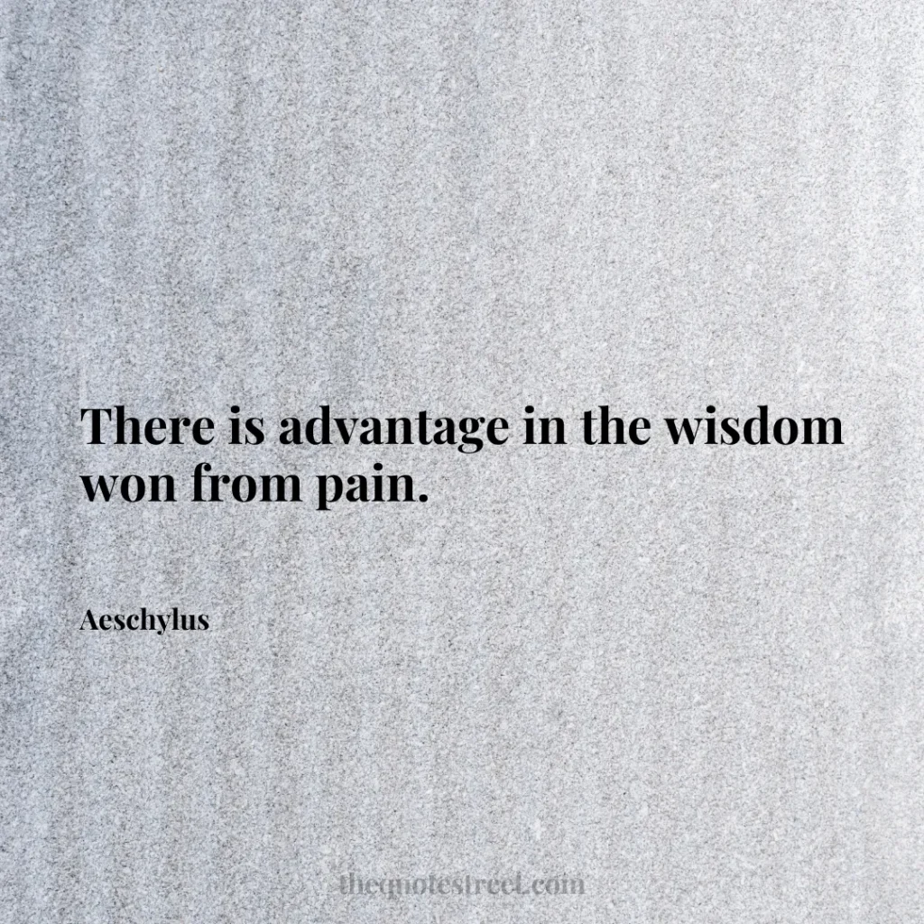 There is advantage in the wisdom won from pain. - Aeschylus