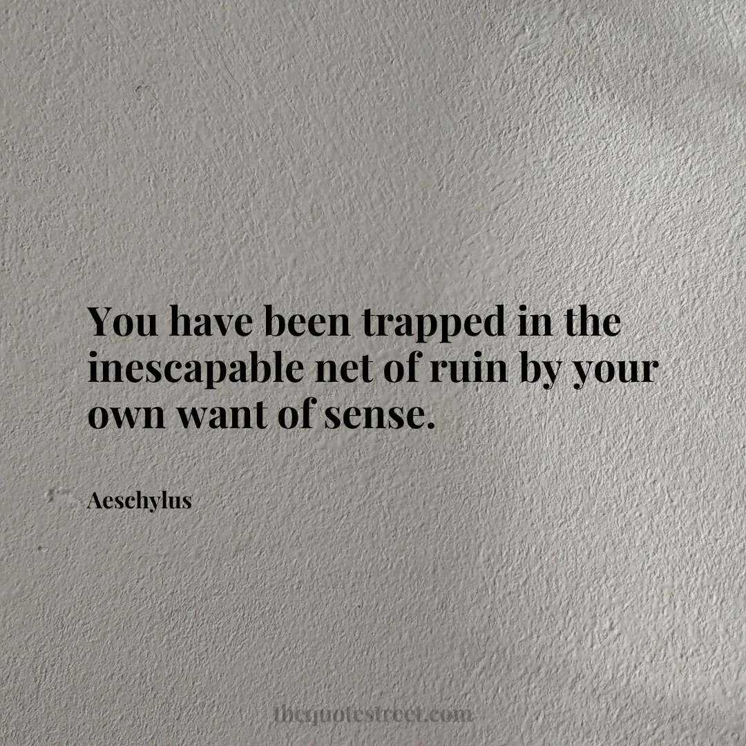 You have been trapped in the inescapable net of ruin by your own want of sense. - Aeschylus