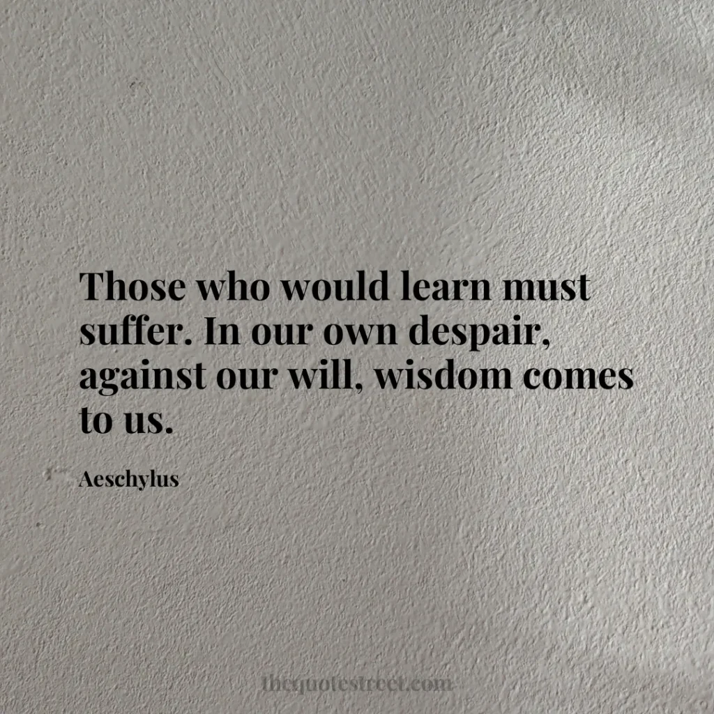 Those who would learn must suffer. In our own despair