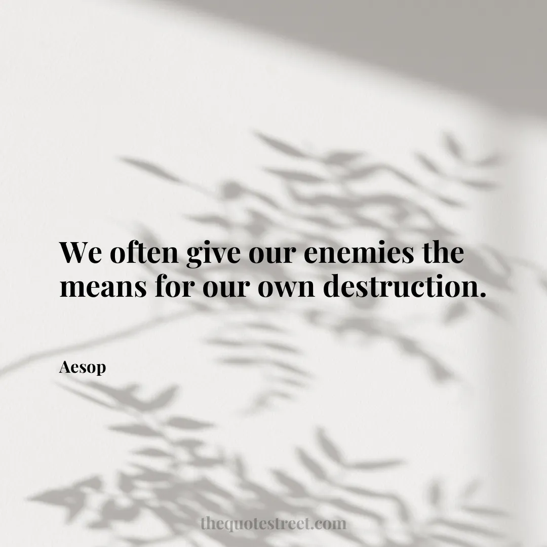 We often give our enemies the means for our own destruction. - Aesop