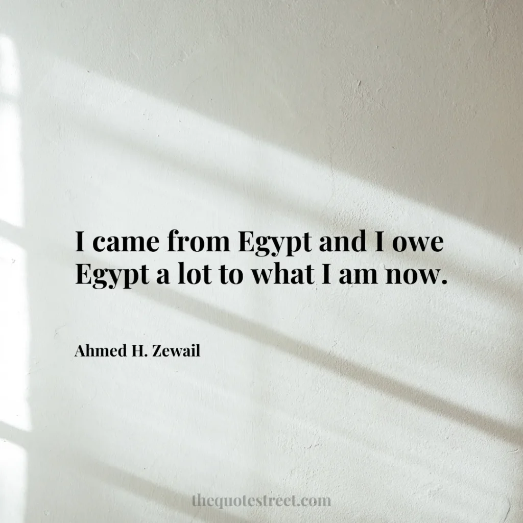 I came from Egypt and I owe Egypt a lot to what I am now. - Ahmed H. Zewail