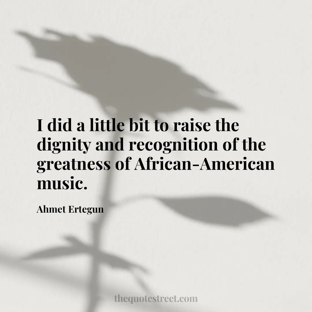 I did a little bit to raise the dignity and recognition of the greatness of African-American music. - Ahmet Ertegun