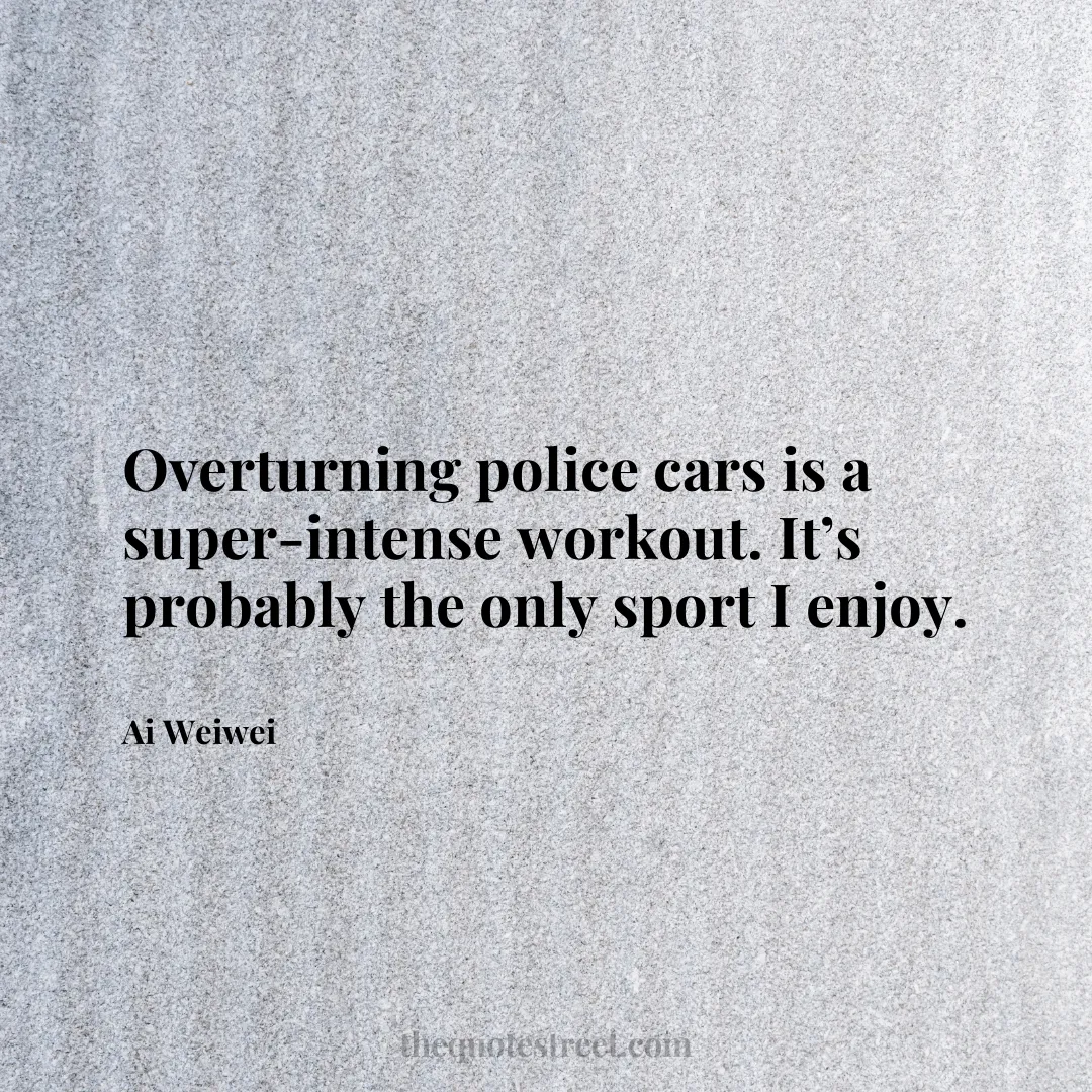 Overturning police cars is a super-intense workout. It’s probably the only sport I enjoy. - Ai Weiwei