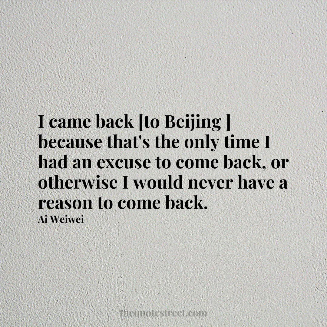 I came back [to Beijing ] because that's the only time I had an excuse to come back