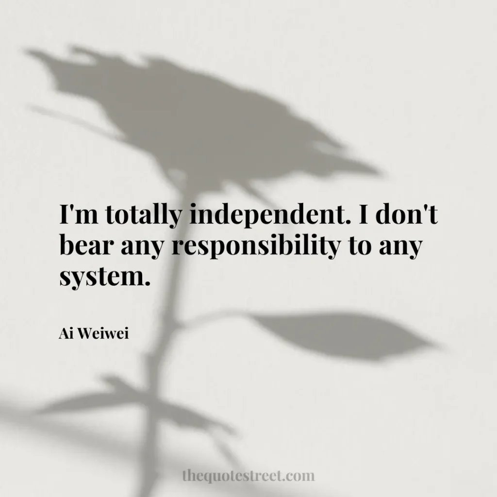 I'm totally independent. I don't bear any responsibility to any system. - Ai Weiwei