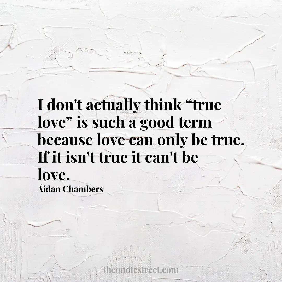 I don't actually think “true love” is such a good term because love can only be true. If it isn't true it can't be love. - Aidan Chambers