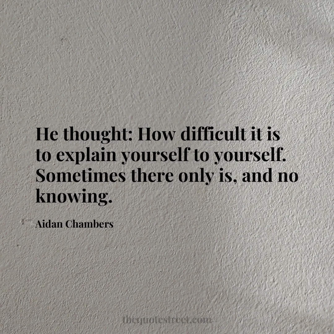 He thought: How difficult it is to explain yourself to yourself. Sometimes there only is