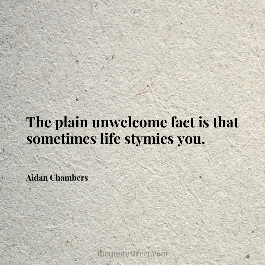 The plain unwelcome fact is that sometimes life stymies you. - Aidan Chambers