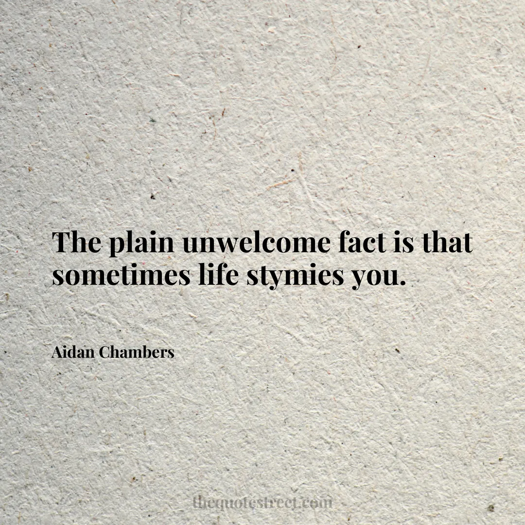 The plain unwelcome fact is that sometimes life stymies you. - Aidan Chambers
