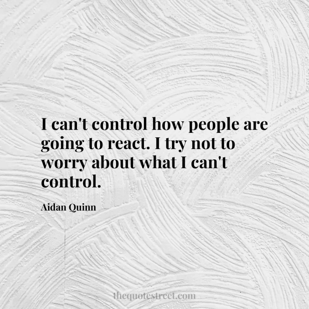 I can't control how people are going to react. I try not to worry about what I can't control. - Aidan Quinn