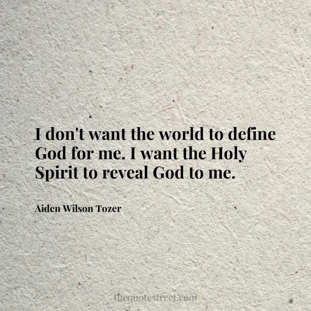 I don't want the world to define God for me. I want the Holy Spirit to reveal God to me. - Aiden Wilson Tozer