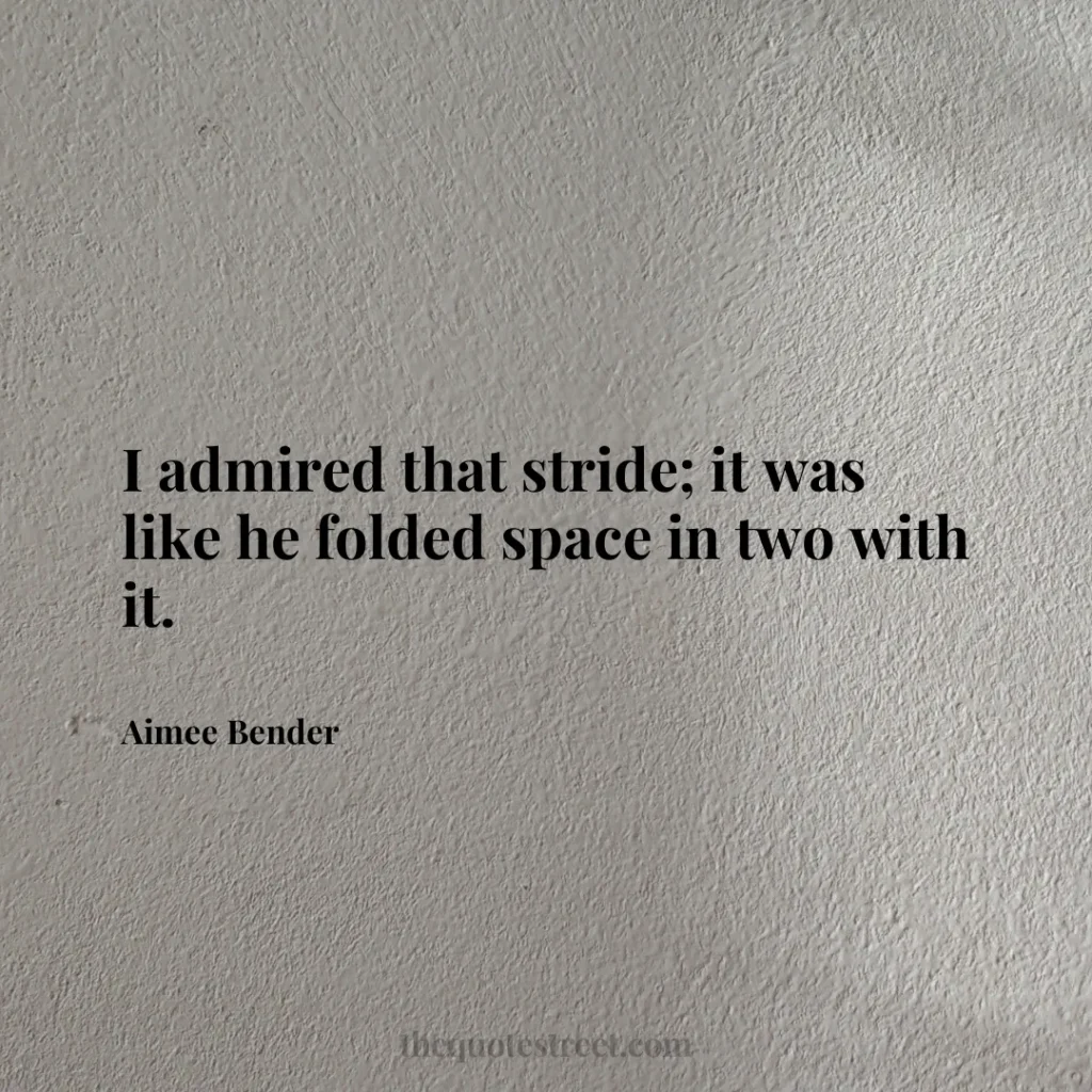 I admired that stride; it was like he folded space in two with it. - Aimee Bender