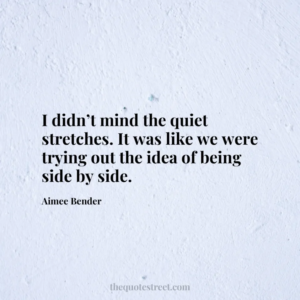 I didn’t mind the quiet stretches. It was like we were trying out the idea of being side by side. - Aimee Bender
