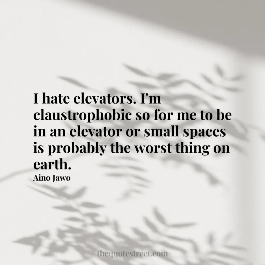 I hate elevators. I'm claustrophobic so for me to be in an elevator or small spaces is probably the worst thing on earth. - Aino Jawo